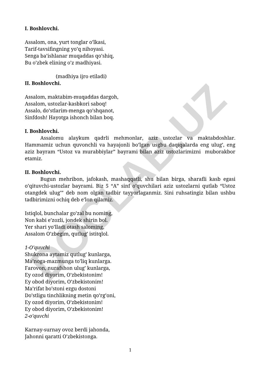 Ustoz va murabbiylar bayrami uchun maktab tadbiri