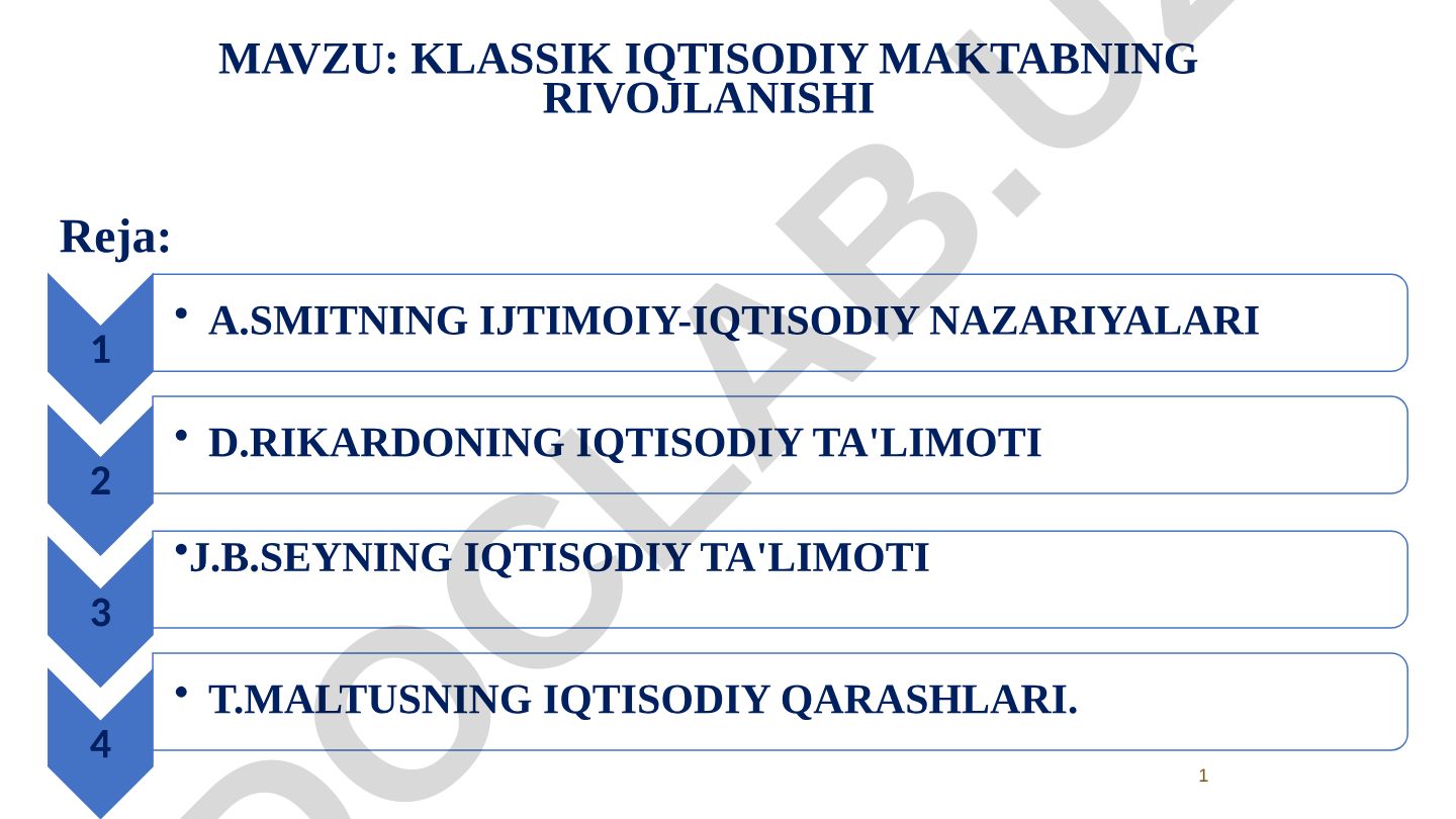 Klassik iqtisodiy maktabning rivojlanishi