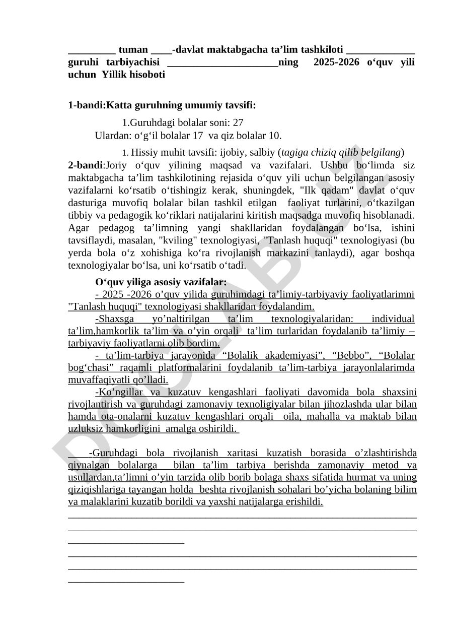 Katta guruhning 2025-2026 oʻquv yili uchun yillik hisoboti