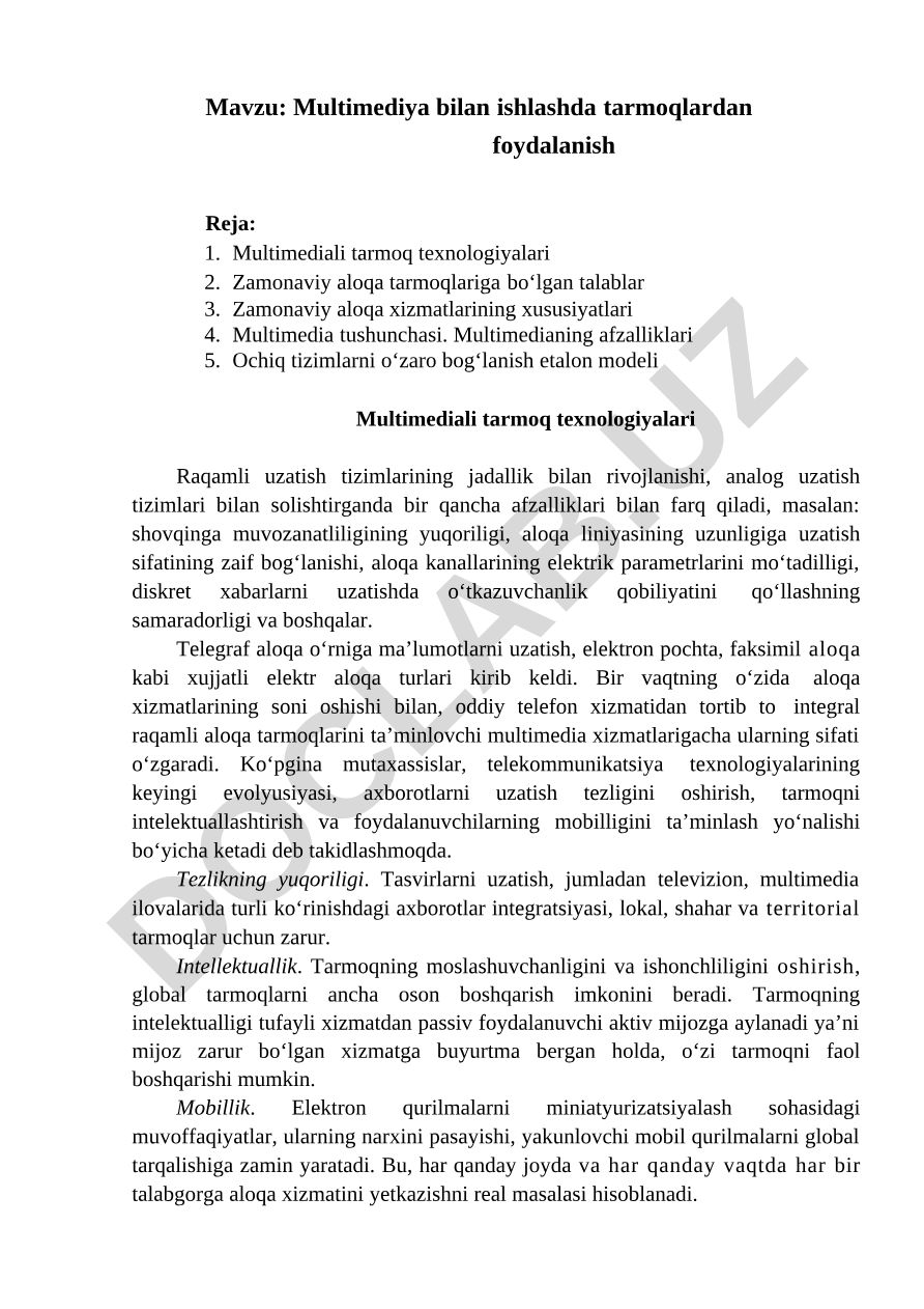 Multimediya bilan ishlashda tarmoqlardan foydalanish