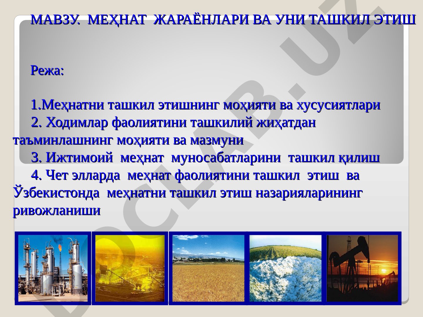 Меҳнат жараёнлари ва уни ташкил этиш
