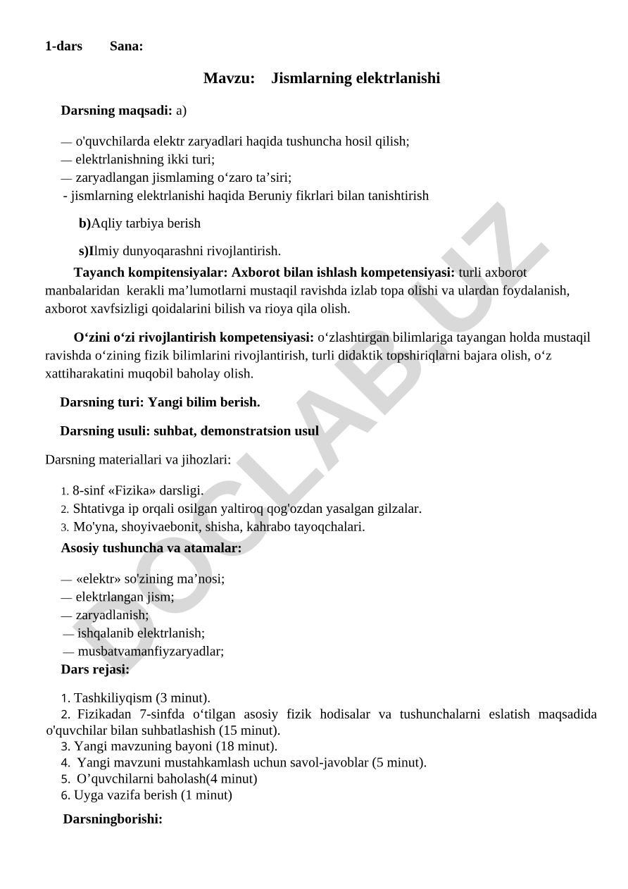 Jismlarning elektrlanishi