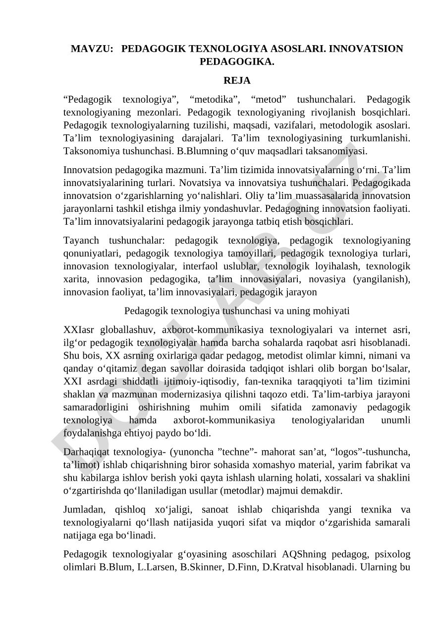 Pedagogik texnologiya asoslari. Innovatsion pedagogika