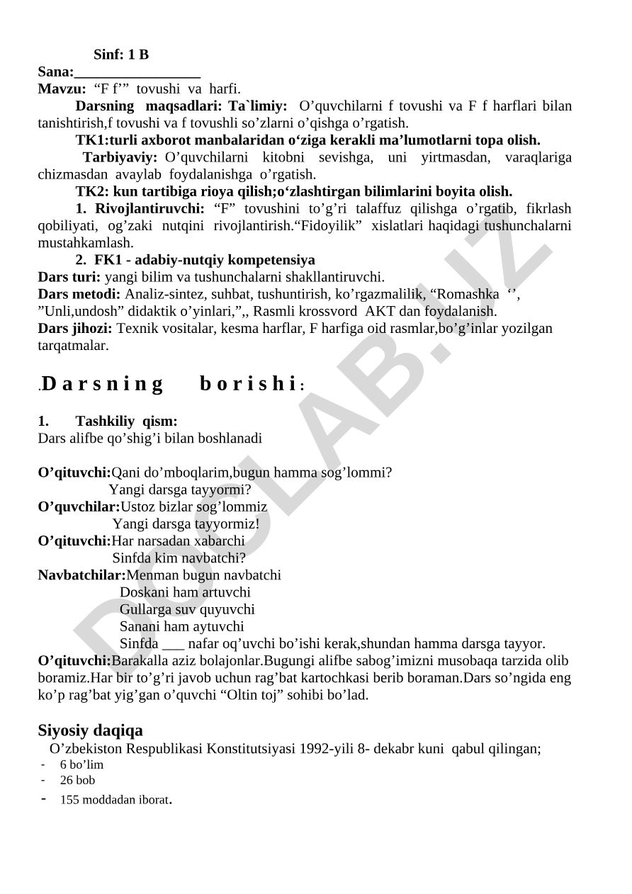 “F f’” tovushi va harfi