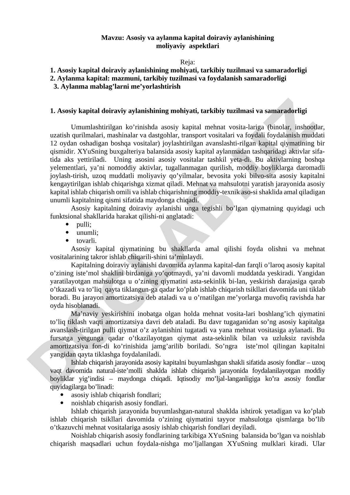 Asosiy va aylanma kapital doiraviy aylanishining moliyaviy aspektlari