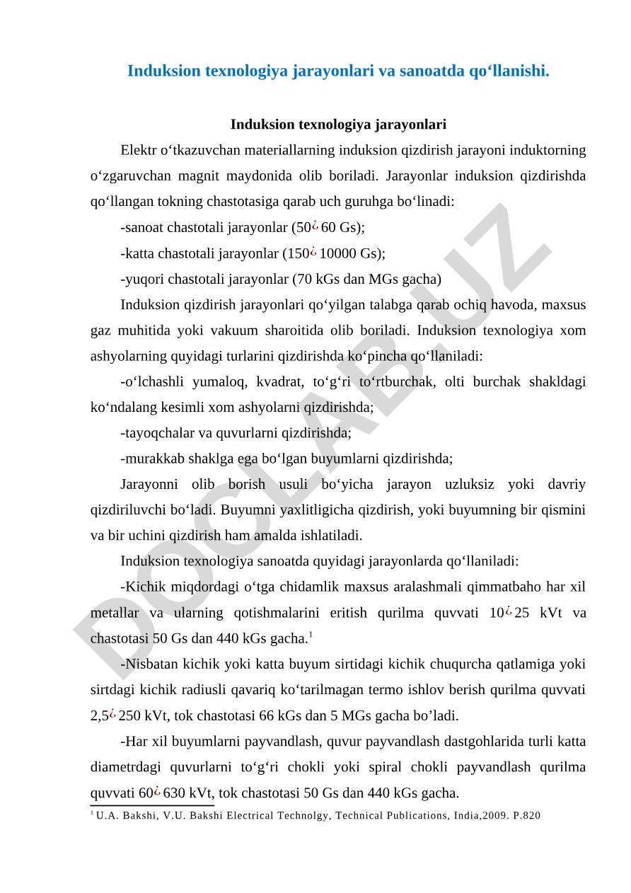 Induksion texnologiya jarayonlari va sanoatda qo‘llanishi
