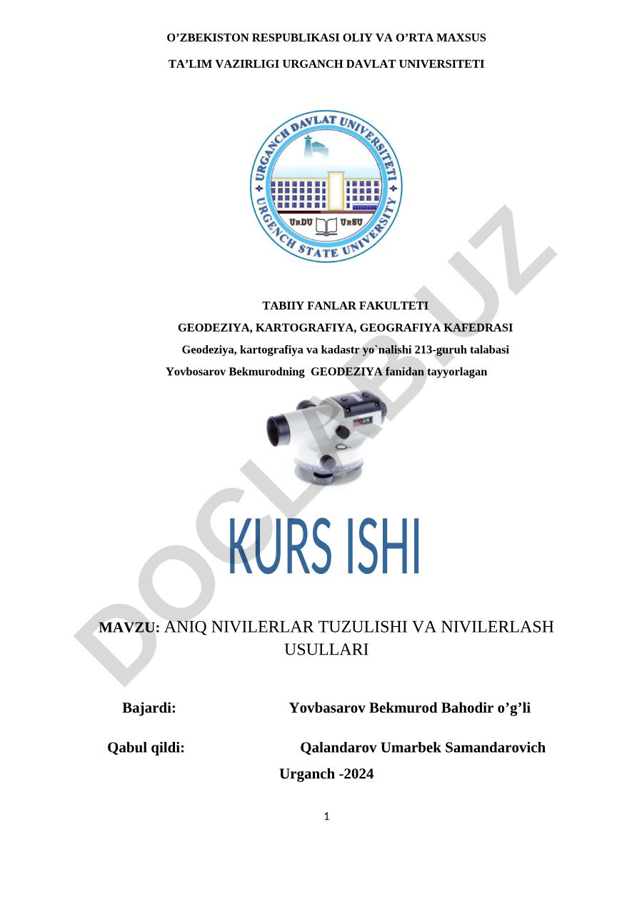 Aniq nivilerlar tuzulishi va nivilerlash usullari