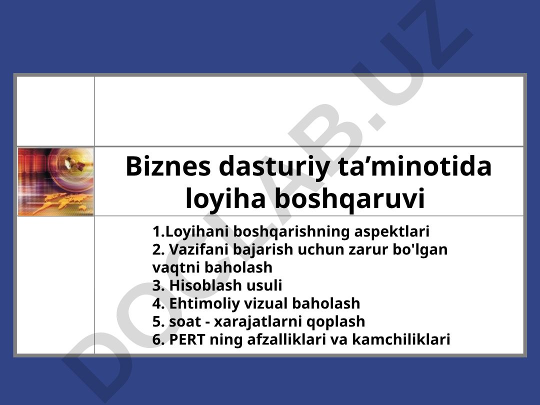 Biznes dasturiy ta'minotida loyiha boshqaruvi