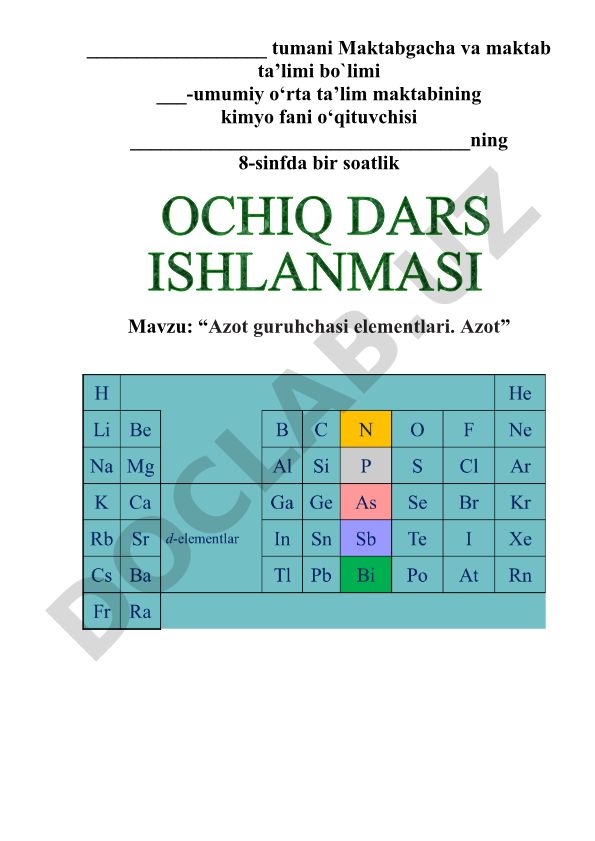Azot guruhchasi elementlari. Azot