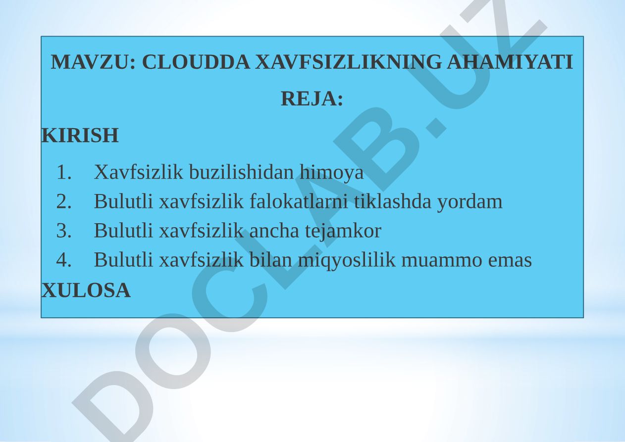 CLOUDDA XAVFSIZLIKNING AHAMIYATI