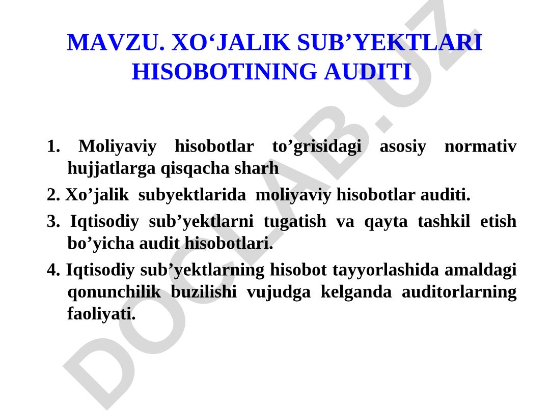 Xo‘jalik sub’yektlari hisobotining auditi