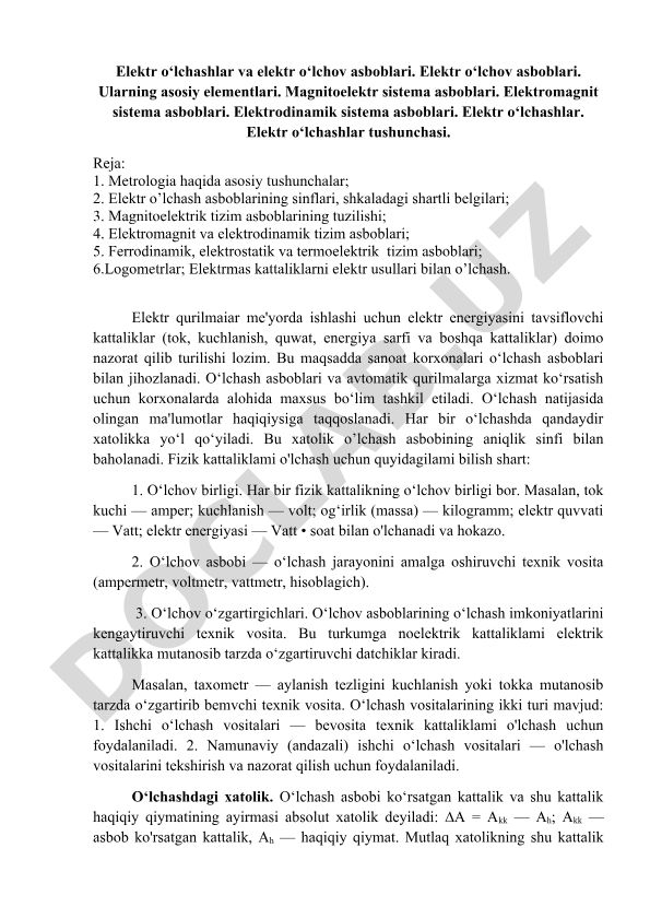 Elektr o‘lchashlar va elektr o‘lchov asboblari