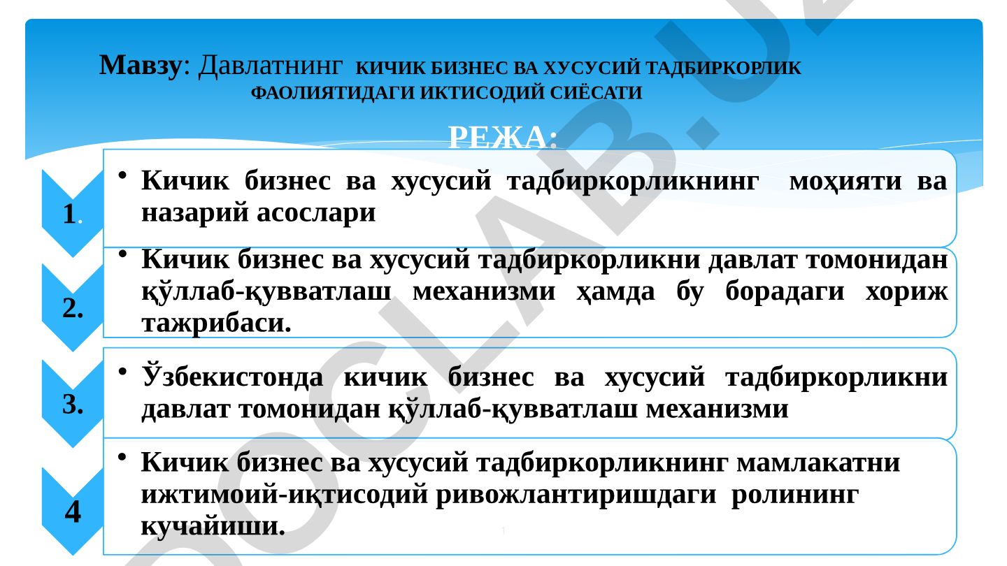 Давлатнинг кичик бизнес ва хусусий тадбиркорлик фаолиятидаги иктисодий сиёсати