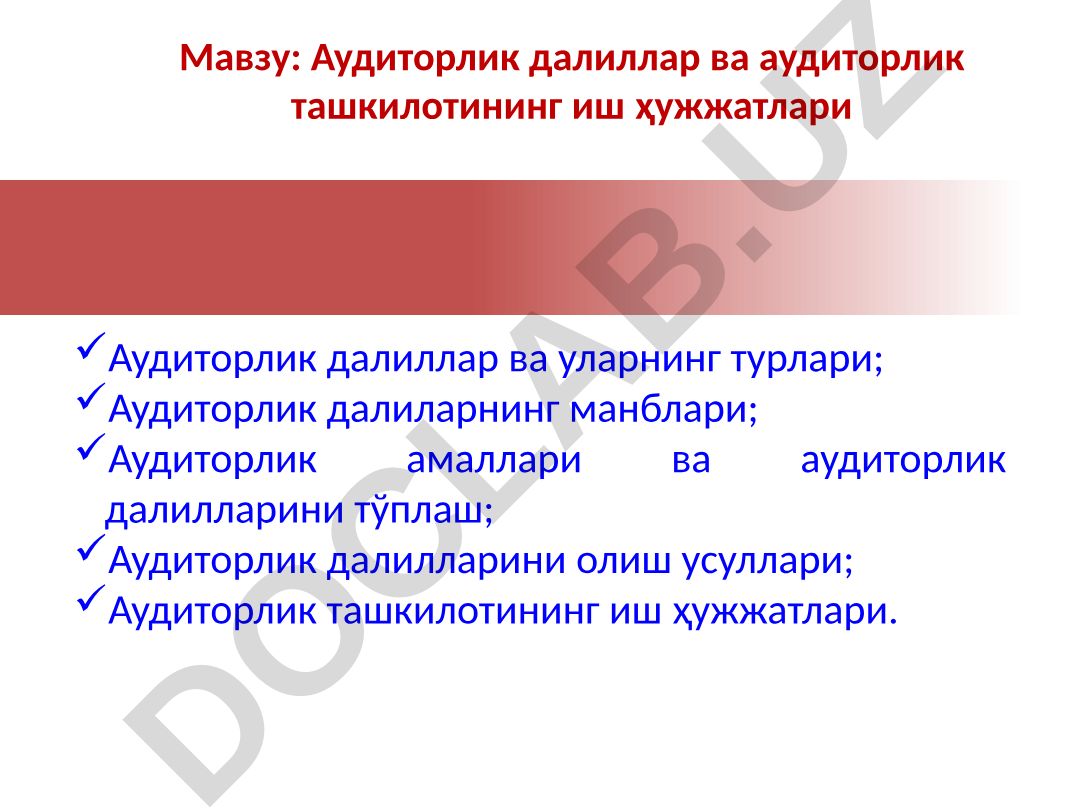 Аудиторлик далиллар ва аудиторлик ташкилотининг иш ҳужжатлари