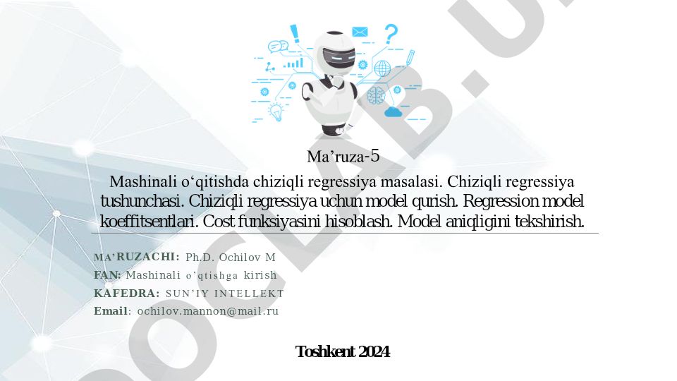 Mashinali o‘qitishda chiziqli regressiya masalasi