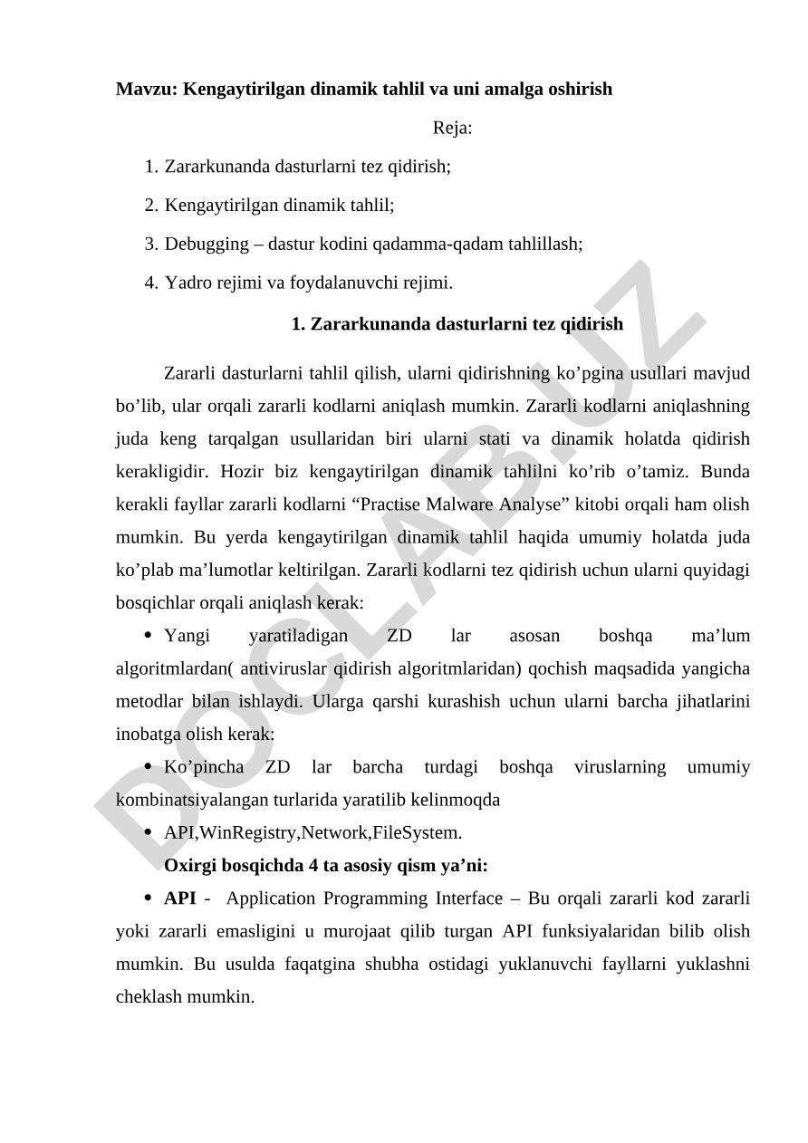 Kengaytirilgan dinamik tahlil va uni amalga oshirish