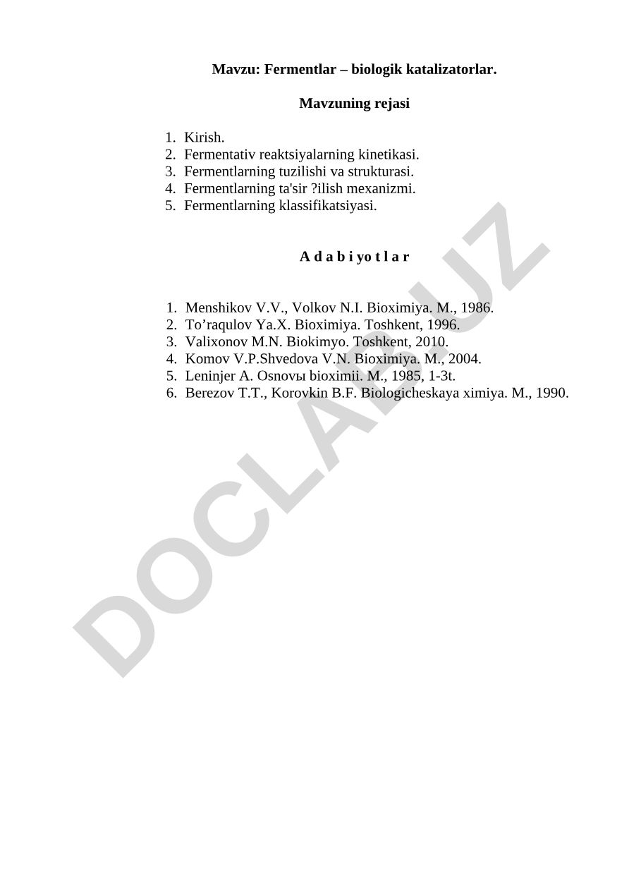 Fermentlar – biologik katalizatorlar
