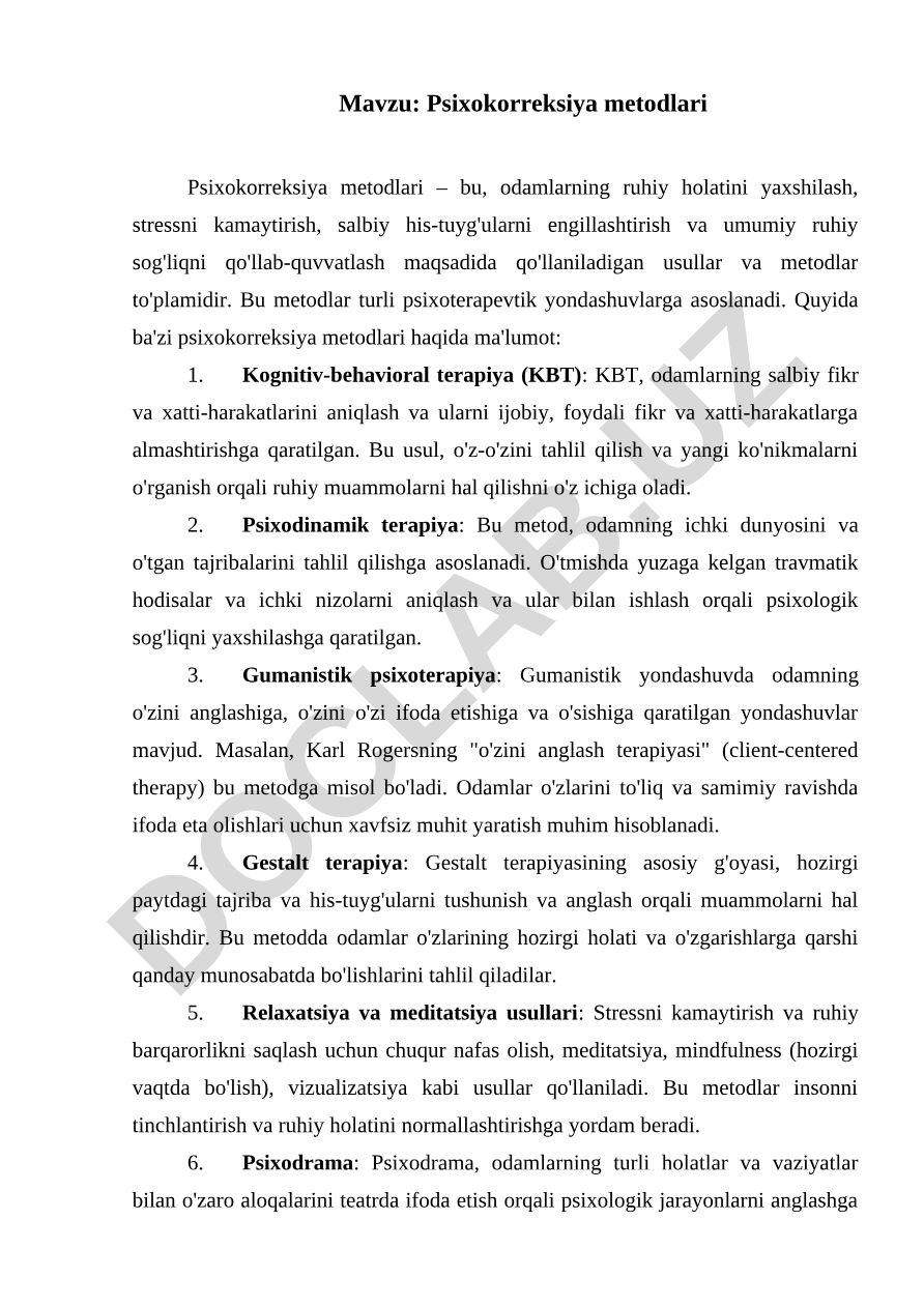 Psixokorreksiya metodlari