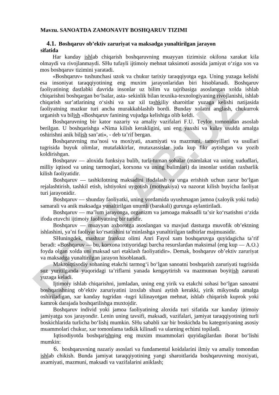 SANОATDA ZAMONAVIY BOSHQARUV TIZIMI