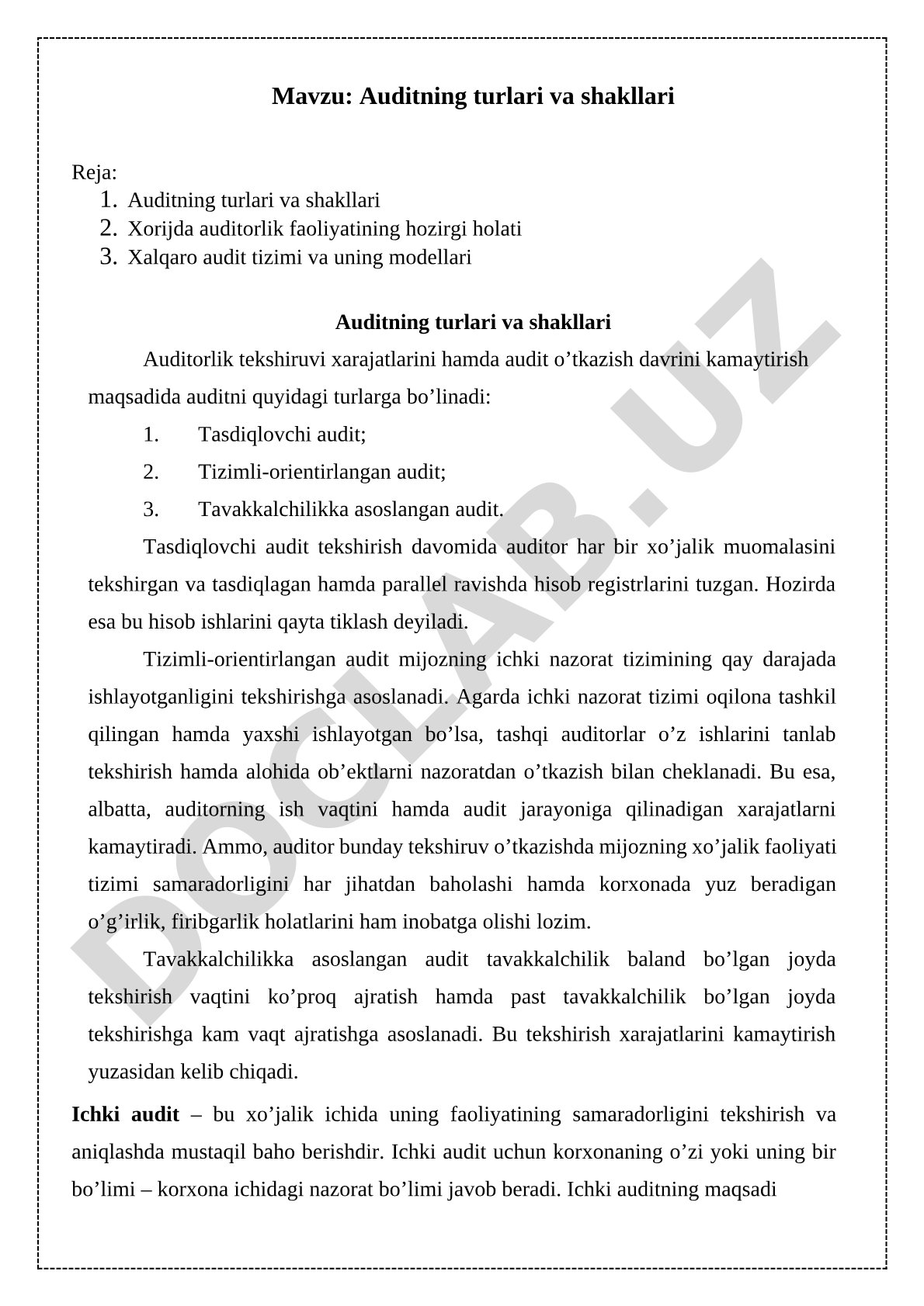 Auditning turlari va shakllari