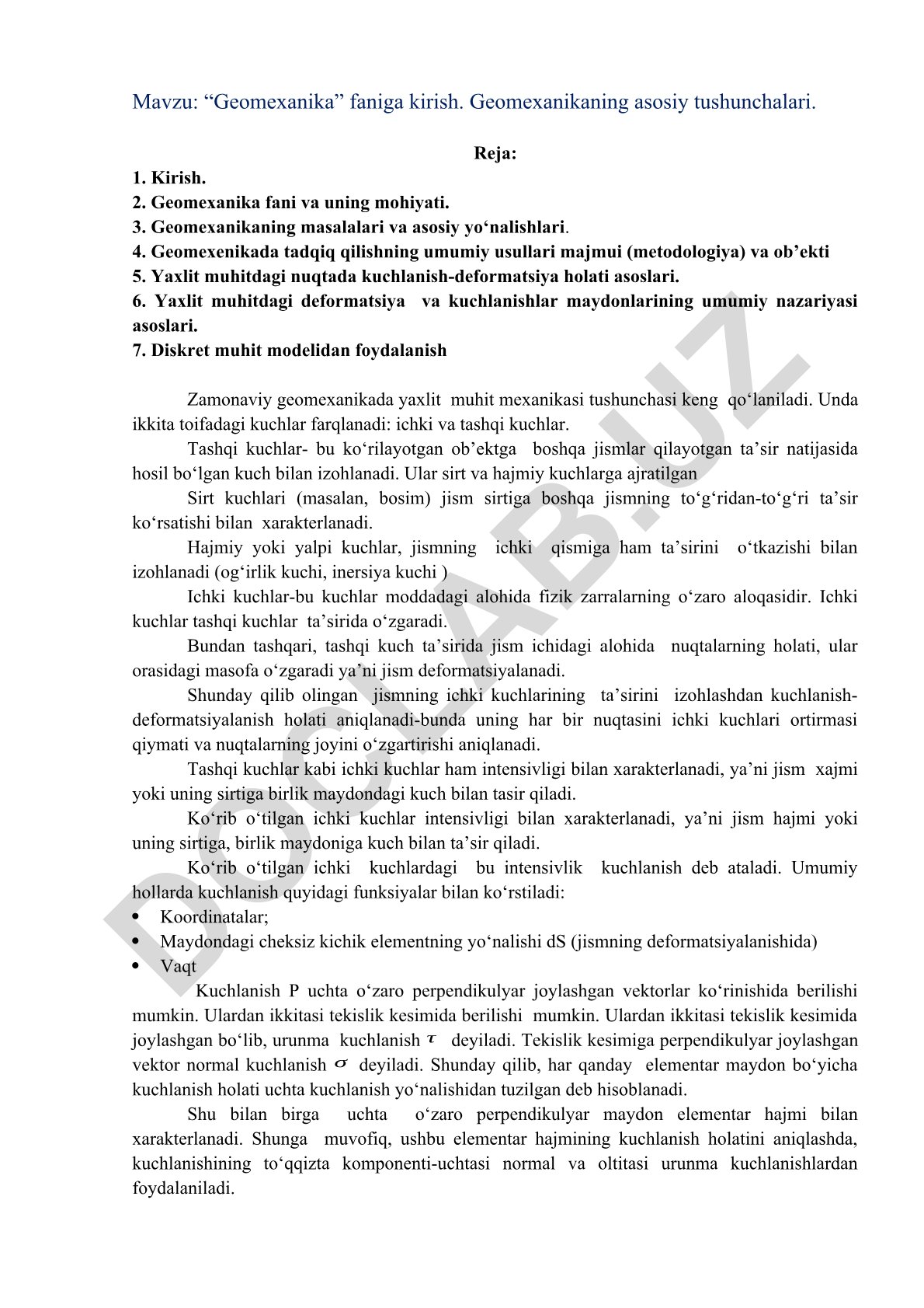 Geomexanika faniga kirish va asosiy tushunchalar