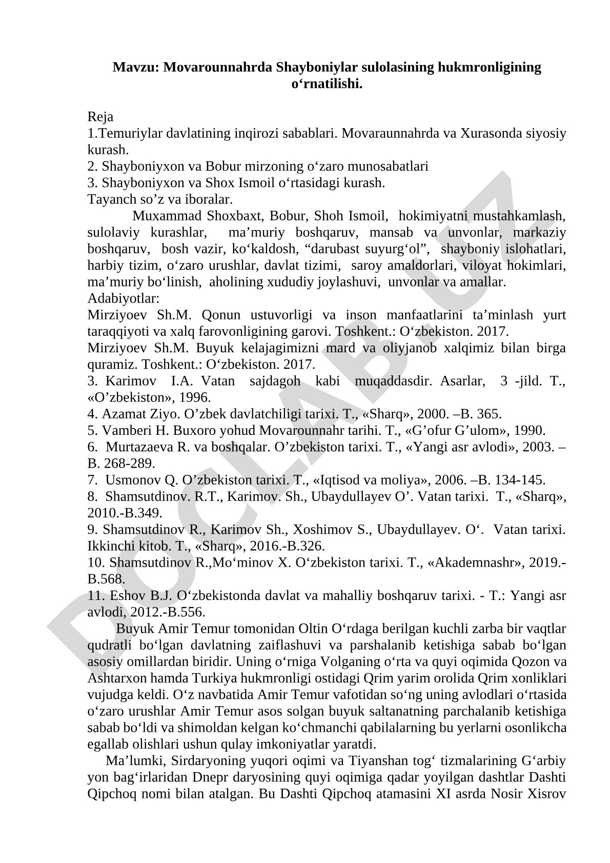 Movarounnahrda Shayboniylar sulolasining hukmronligining o‘rnatilishi