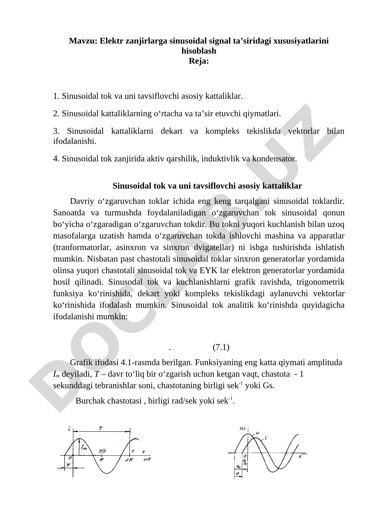 Elektr zanjirlar sinusoidal signal hisoblash