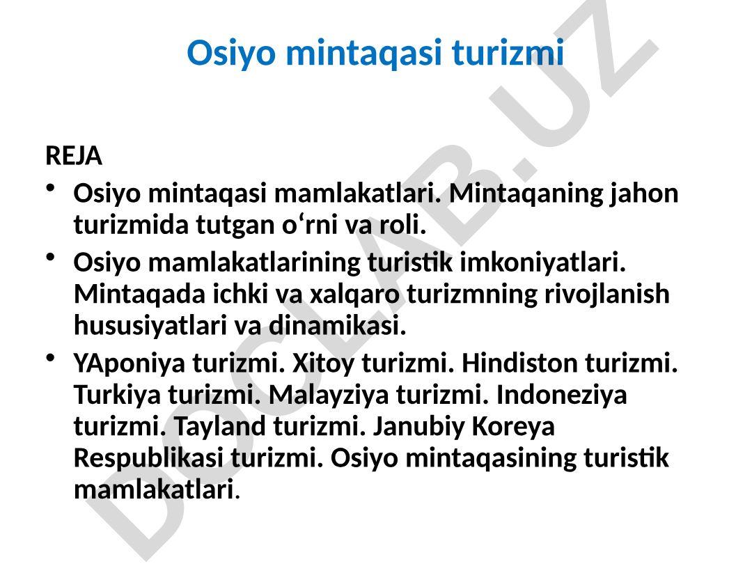 Osiyo mintaqasi turizmi