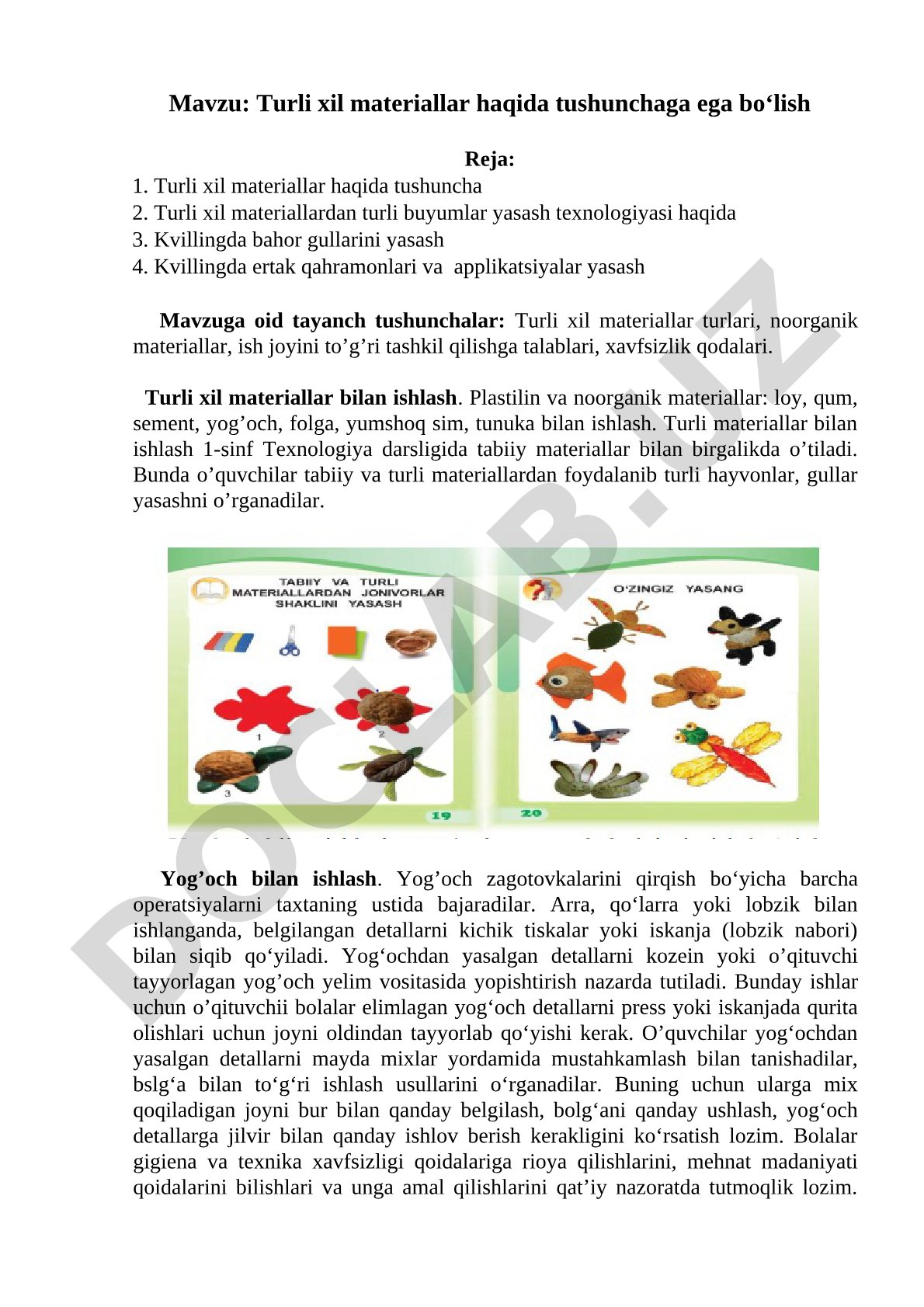 Turli xil materiallar haqida tushunchaga ega bo‘lish