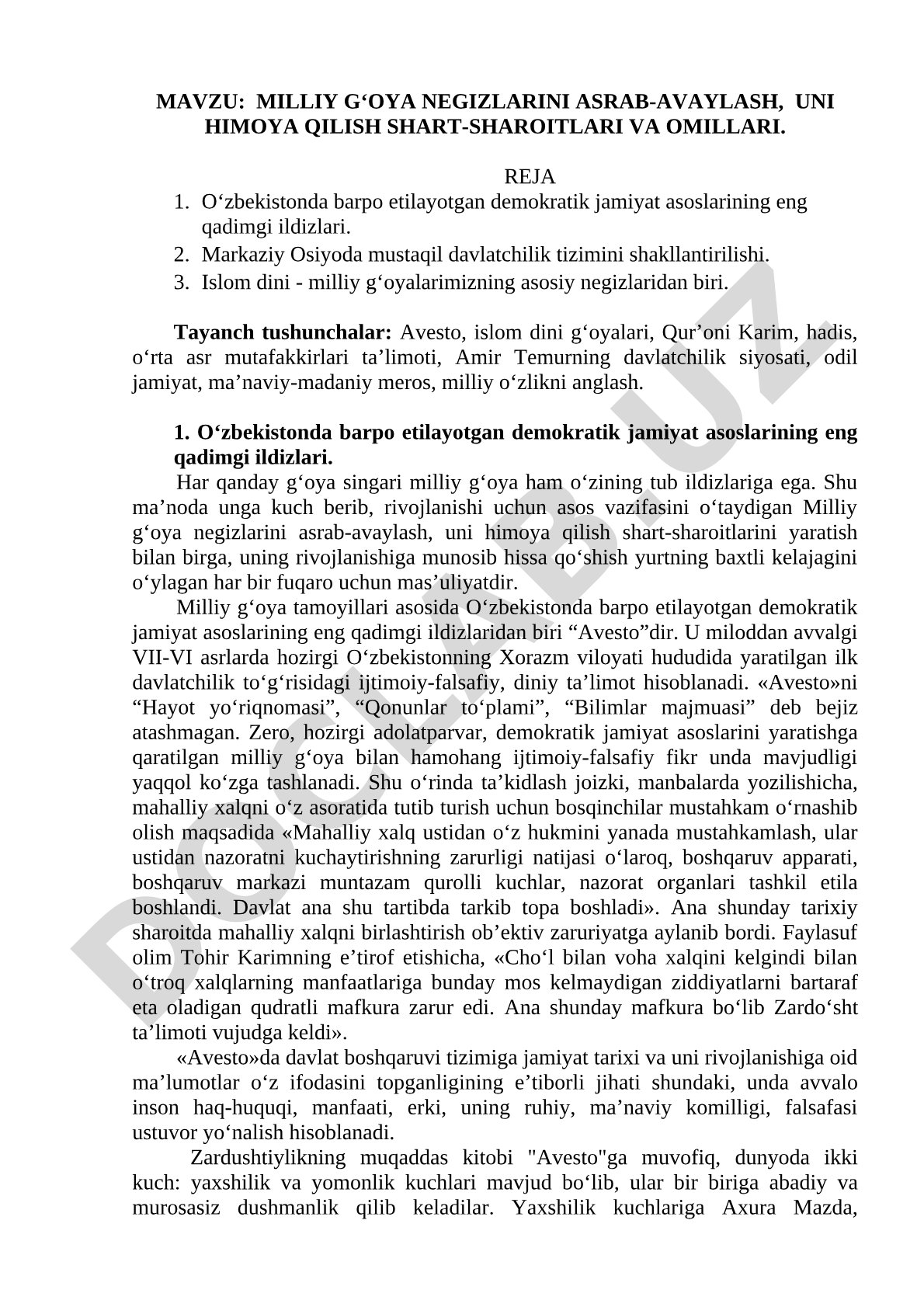 Milliy g‘oya negizlarini asrab-avaylash, uni himoya qilish shart-sharoitlari va omillari