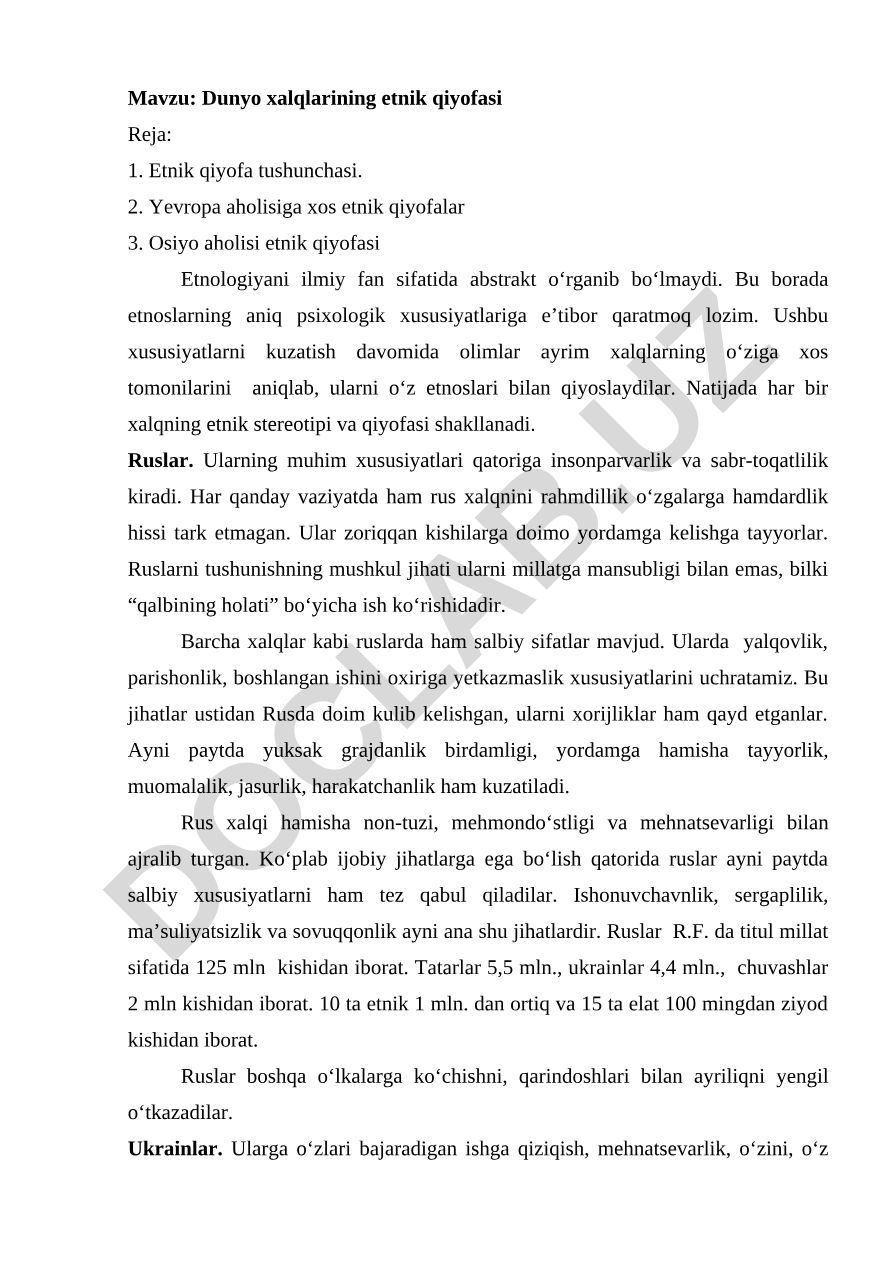 Dunyo xalqlarining etnik qiyofasi