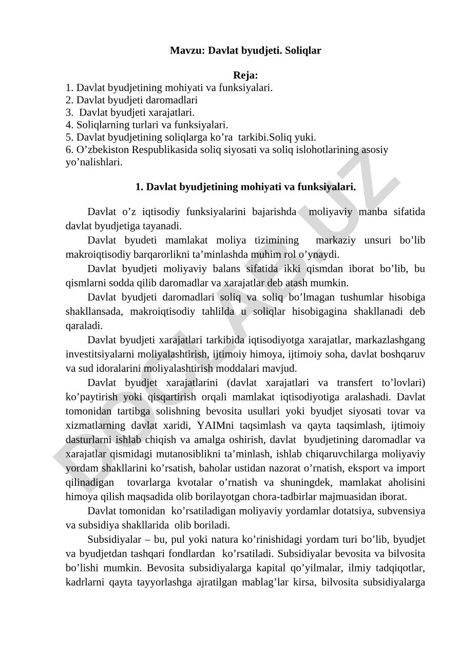 Davlat byudjeti. Soliqlar