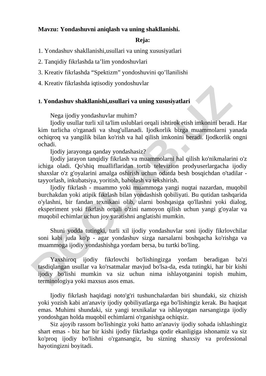 Yondashuvni aniqlash va uning shakllanishi