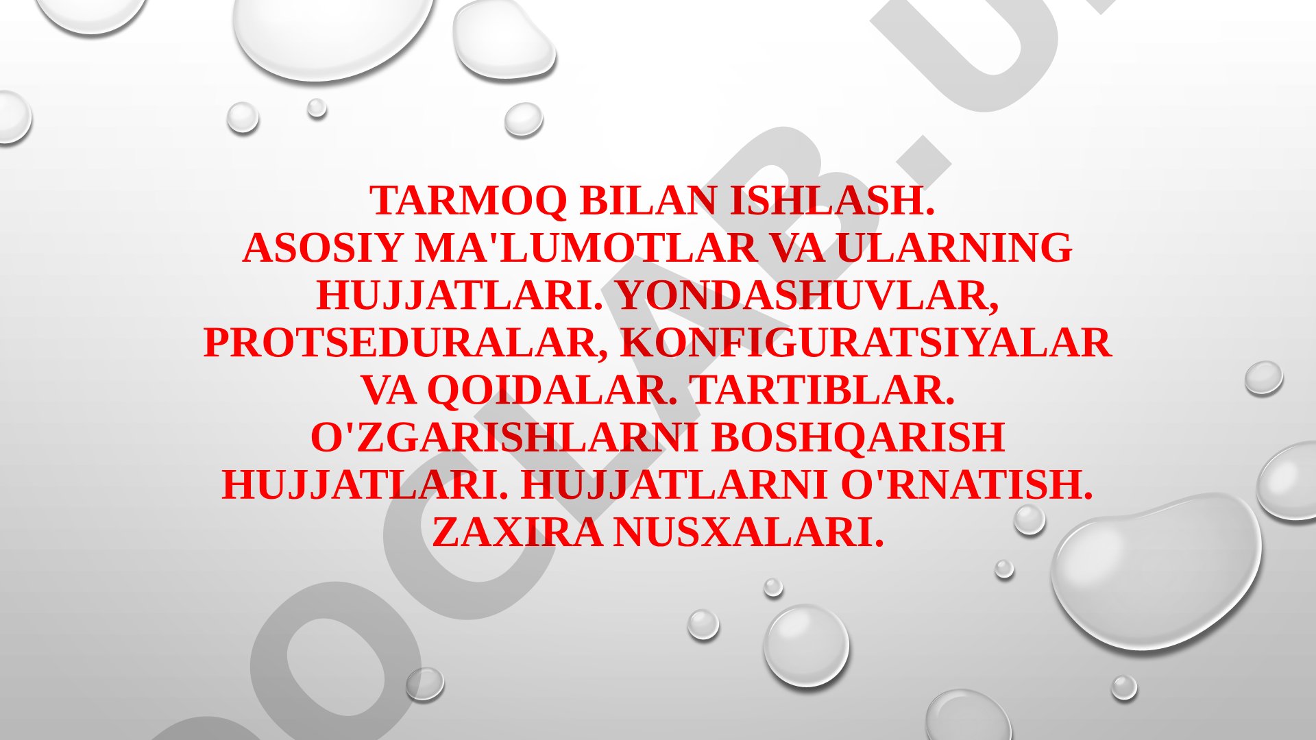 Tarmoq bilan ishlash: asosiy ma'lumotlar va hujjatlar