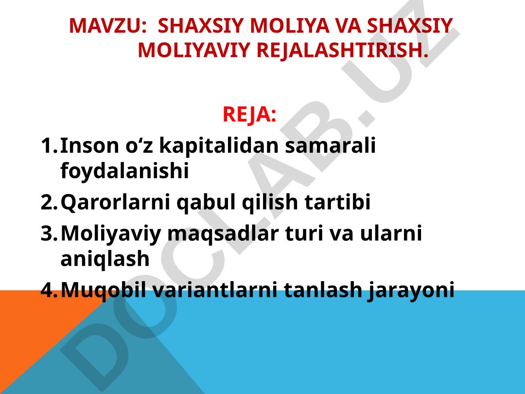 Shaxsiy moliya va shaxsiy moliyaviy rejalashtirish