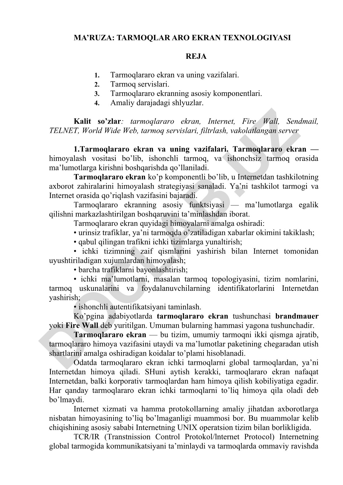 Tarmoqlararo ekran texnologiyasi va uning vazifalari