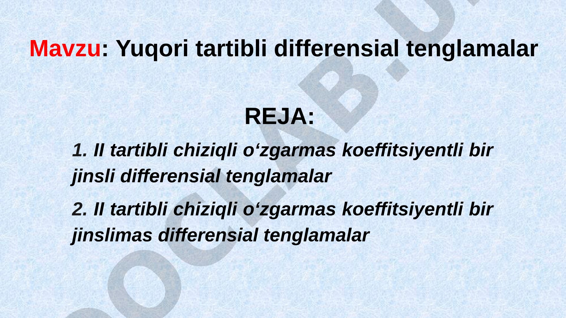 Yuqori tartibli differensial tenglamalar