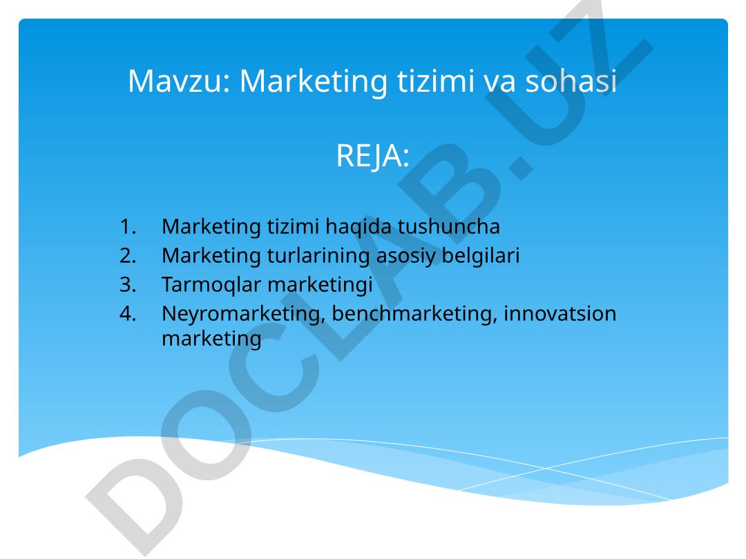 Marketing tizimi va sohasi