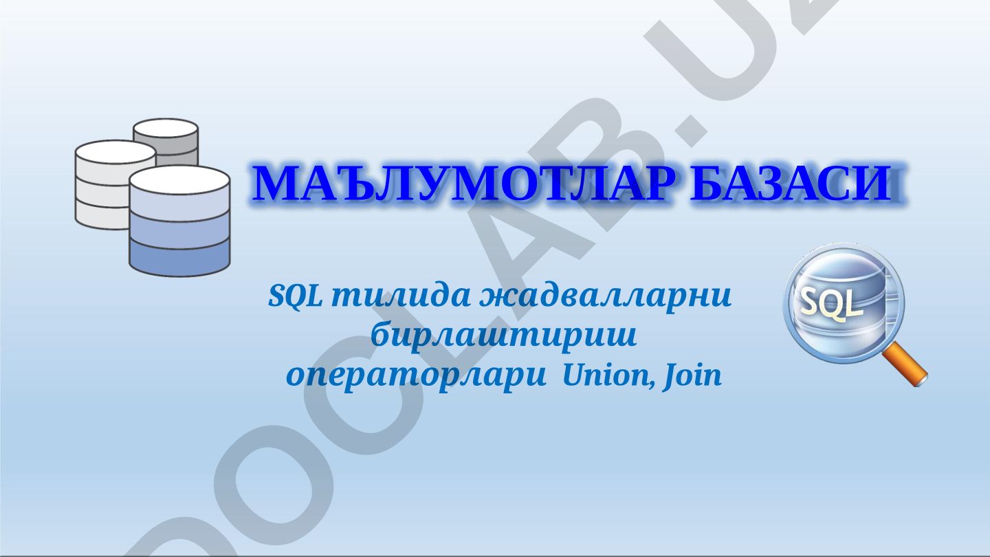 SQL тилида жадвалларни бирлаштириш операторлари Union, Join