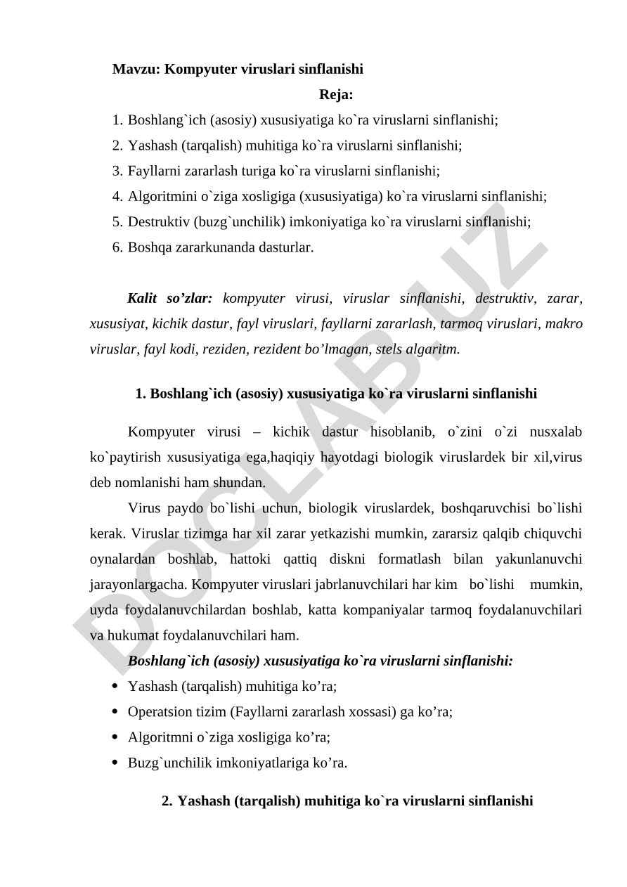 Kompyuter viruslari sinflanishi