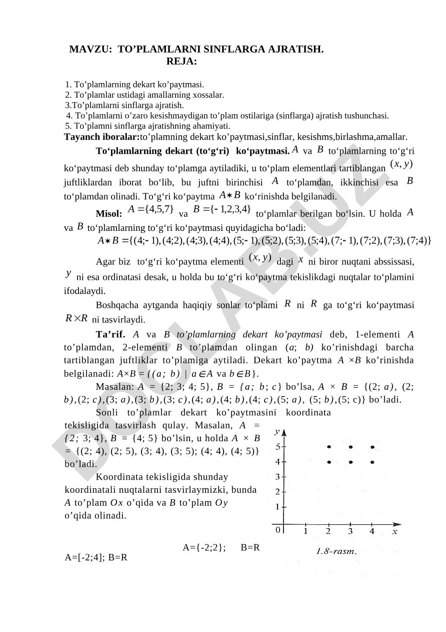 TO’PLAMLARNI SINFLARGA AJRATISH
