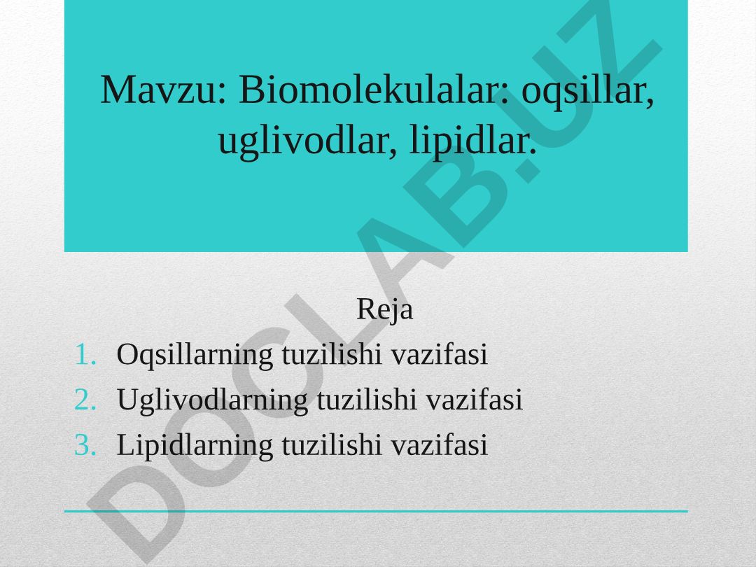 Biomolekulalar: oqsillar, uglivodlar, lipidlar