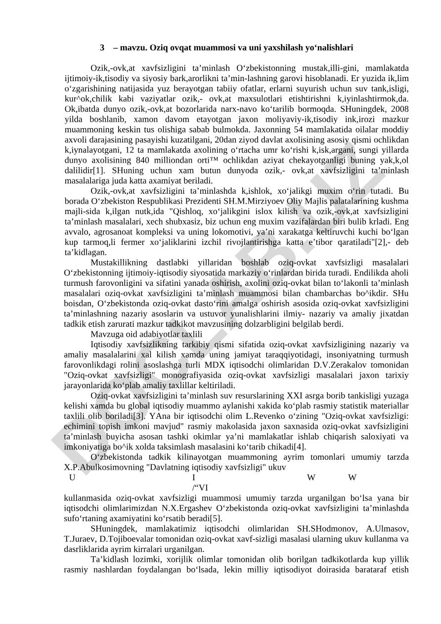 Oziq ovqat muammosi va uni yaxshilash yo‘nalishlari
