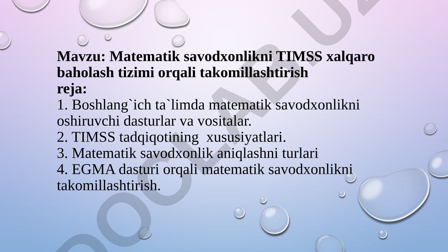 Matematik savodxonlikni TIMSS xalqaro baholash tizimi orqali takomillashtirish reja
