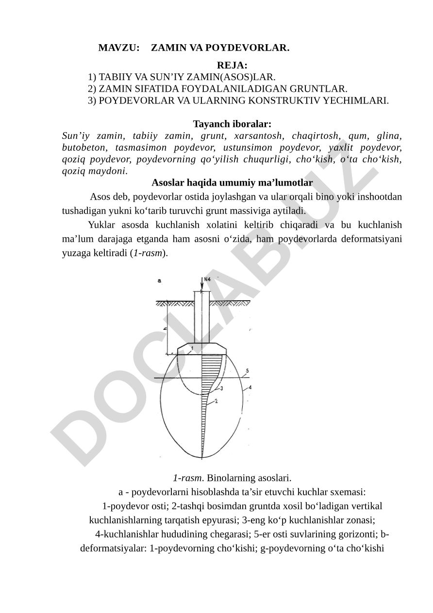 ZAMIN VA POYDEVORLAR