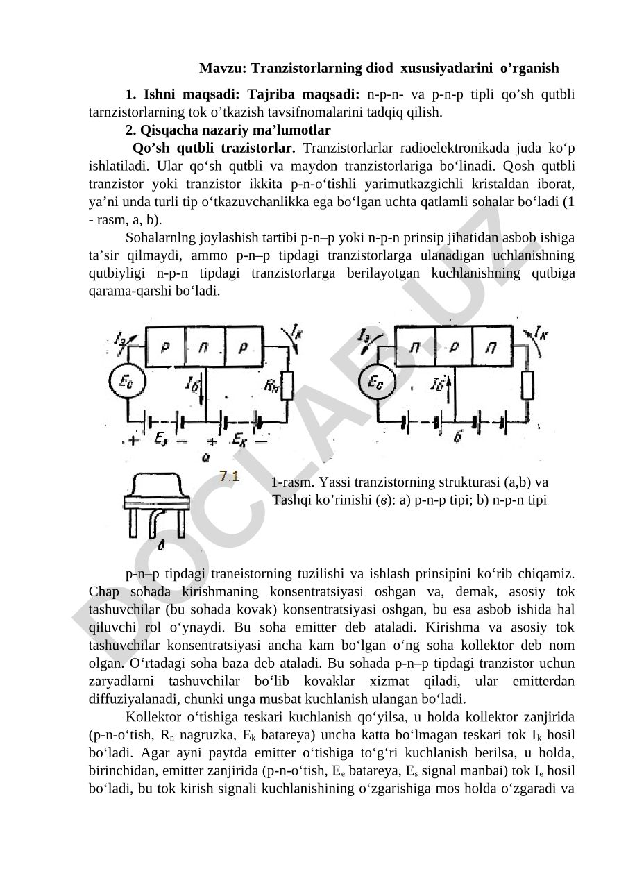 Tranzistorlarning diod xususiyatlarini o’rganish