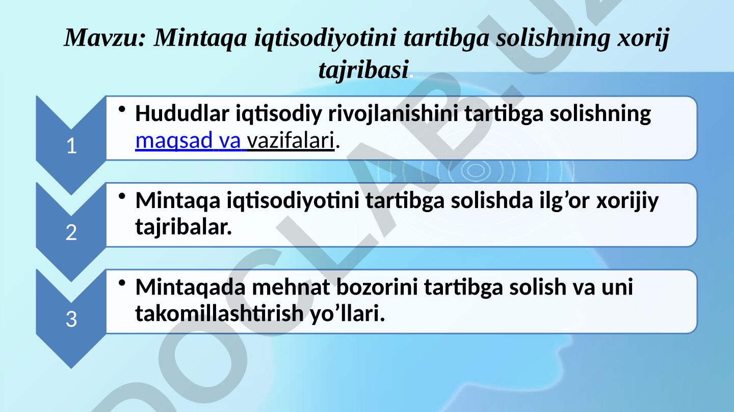 Mintaqa iqtisodiyotini tartibga solishning xorij tajribasi