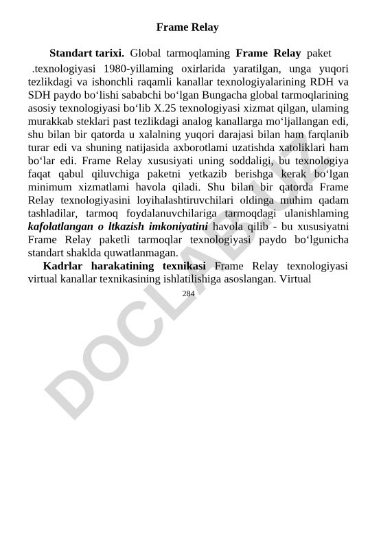 Frame Relay Standart tarixi va texnologiyasi