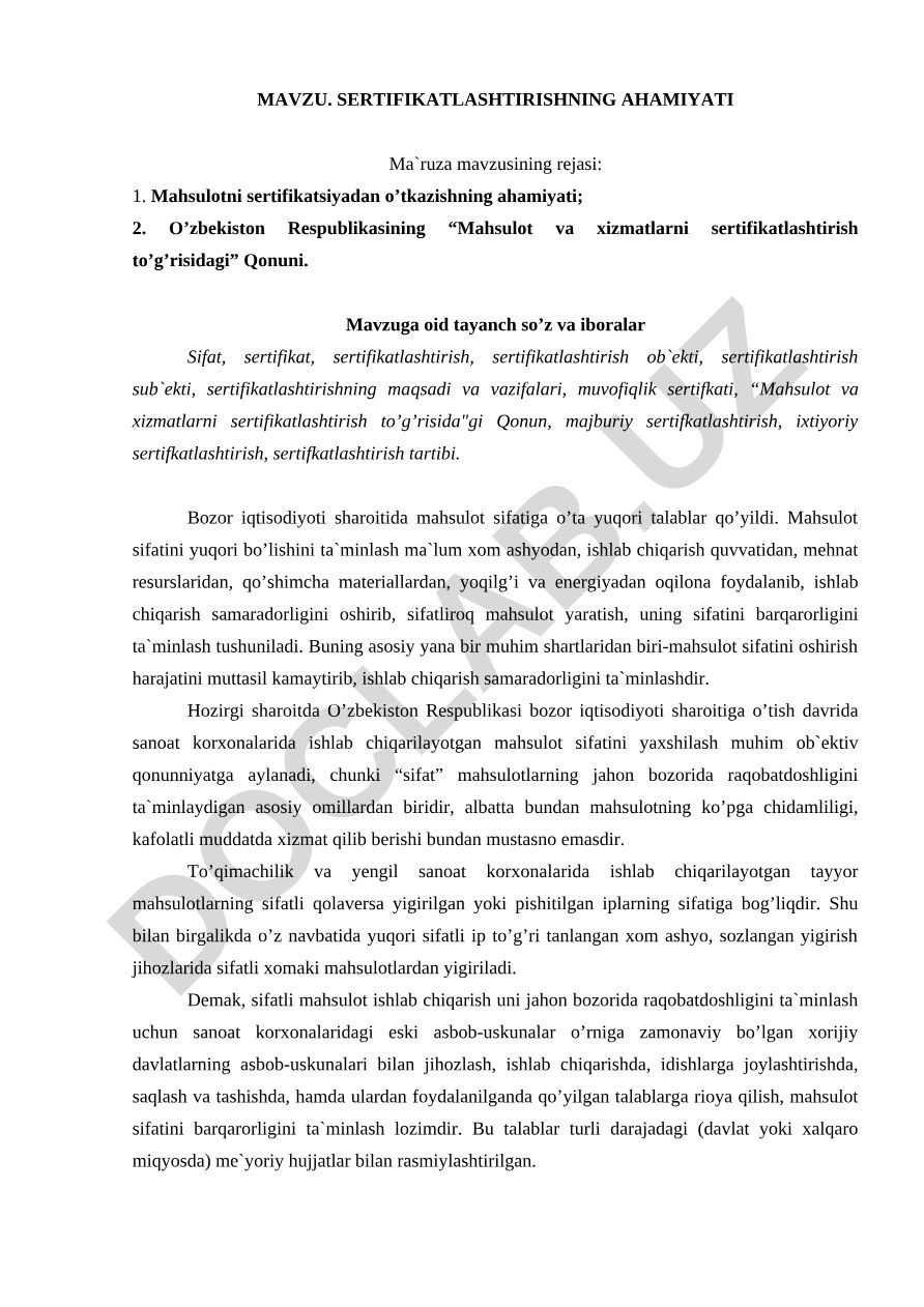 Sertifikatlashtirishning ahamiyati