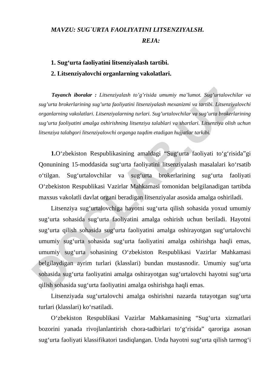 Sug'urta faoliyatini litsenziyalash